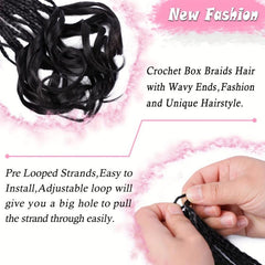 Curly Wavy End Crochet Braid Hair Extensions Box Braided Tape Synthetic Hair Wig