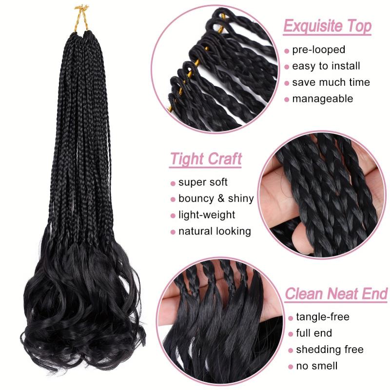 Curly Wavy End Crochet Braid Hair Extensions Box Braided Tape Synthetic Hair Wig
