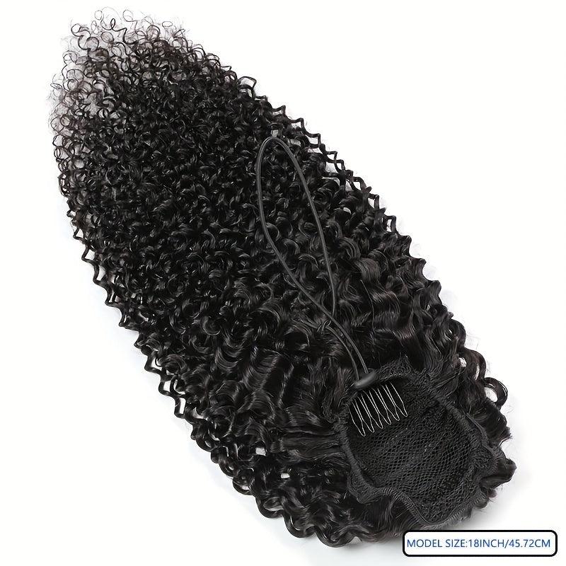 Kinky Curly Human Hair Ponytail Extensions Clip In Drawstring