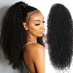 Kinky Curly Human Hair Ponytail Extensions Clip In Drawstring