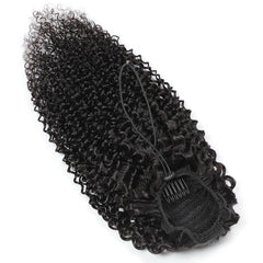 Kinky Curly Human Hair Ponytail Extensions Clip In Drawstring