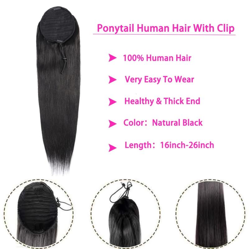 100g Human Hair Ponytail Extensions 16-26 Clip In 1 Piece