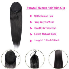 100g Human Hair Ponytail Extensions 16-26 Clip In 1 Piece