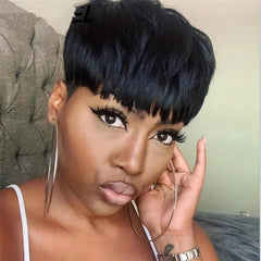 Short Pixie Cut Wig Bob Cut With Bangs Synthetic Heat Resistant