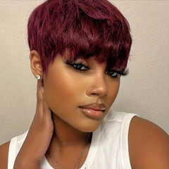 Short Pixie Cut Wig Bob Cut With Bangs Synthetic Heat Resistant