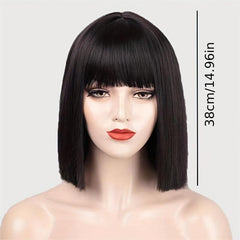 Short Straight Bob Cut Wig With Bangs Synthetic Wig Heat Resistant