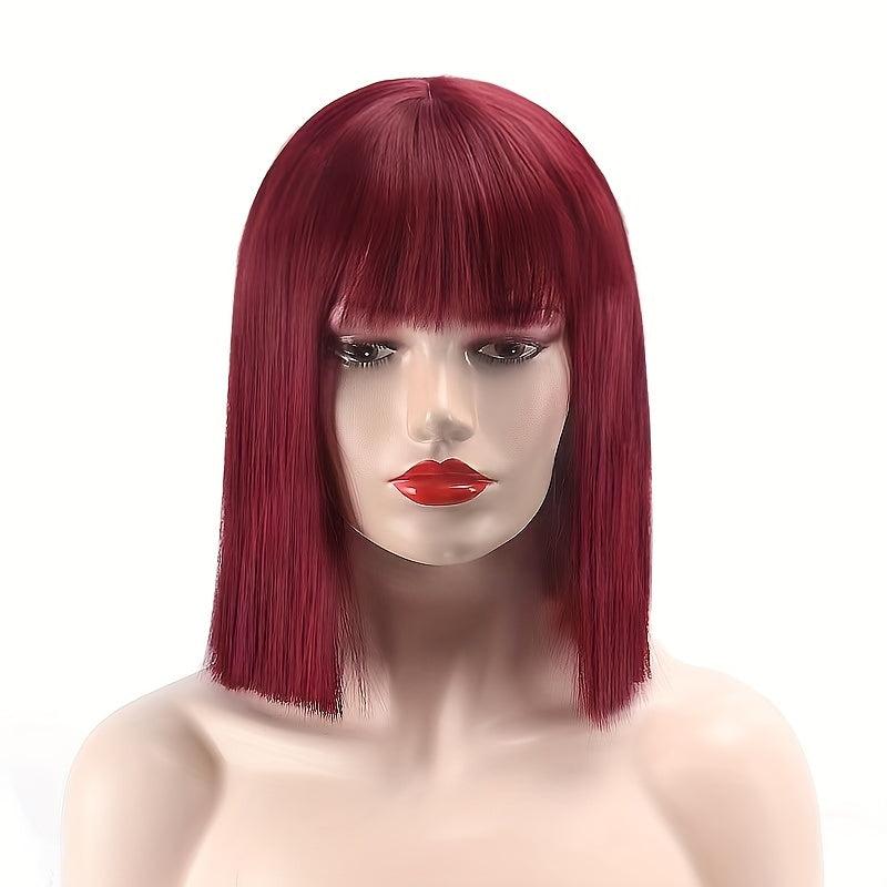 Short Straight Bob Cut Wig With Bangs Synthetic Wig Heat Resistant