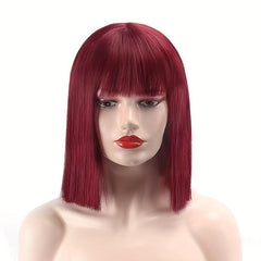 Short Straight Bob Cut Wig With Bangs Synthetic Wig Heat Resistant