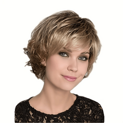 Short Curly Hair Wig With Bangs Heat Resistant Synthetic Fiber