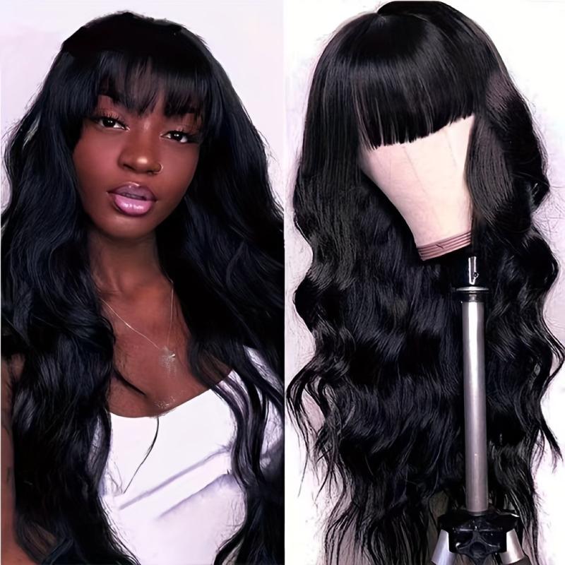 Long Curly Wavy Wig Body Wave Wig With Bangs Synthetic Wig
