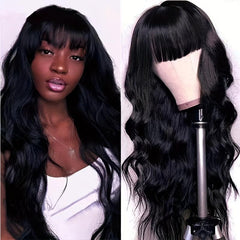 Long Curly Wavy Wig Body Wave Wig With Bangs Synthetic Wig