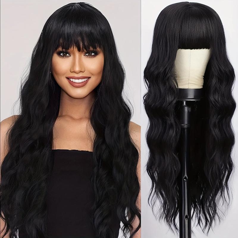Long Curly Wavy Wig Body Wave Wig With Bangs Synthetic Wig