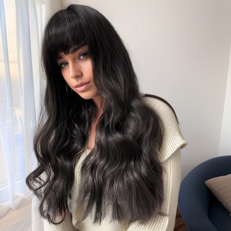66 Cm Long Purple Wig With Bangs Natural Synthetic Hair Wavy Wigs Anime Costume