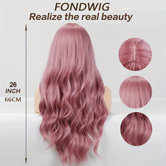 66 Cm Long Purple Wig With Bangs Natural Synthetic Hair Wavy Wigs Anime Costume