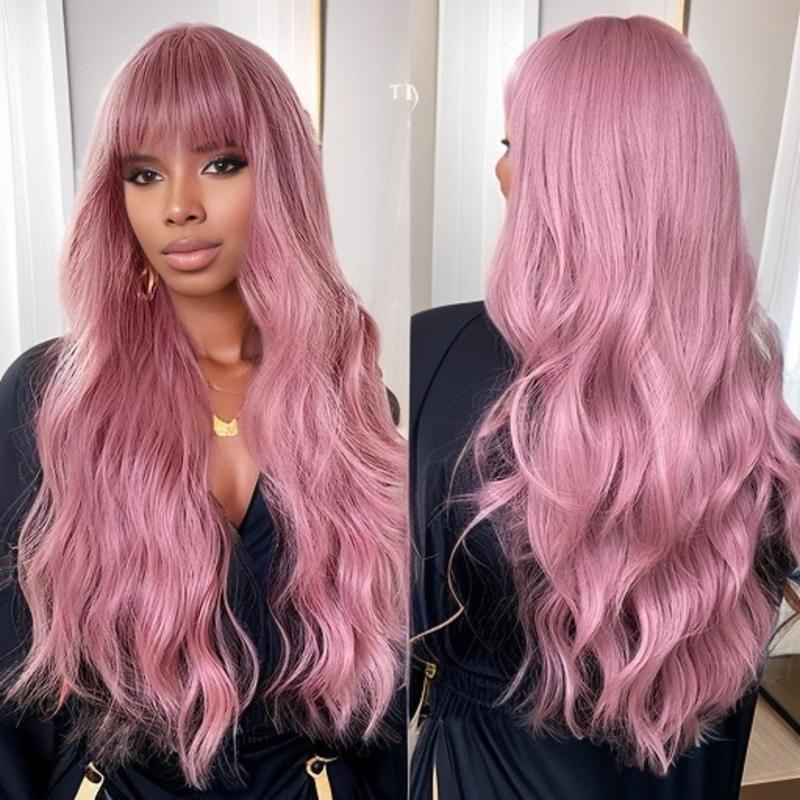 66 Cm Long Purple Wig With Bangs Natural Synthetic Hair Wavy Wigs Anime Costume