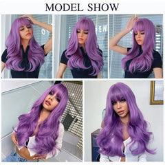 66 Cm Long Purple Wig With Bangs Natural Synthetic Hair Wavy Wigs Anime Costume