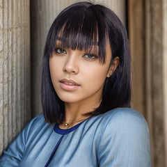 Short Straight Bob Cut Wig With Bangs Synthetic Wig Heat Resistant