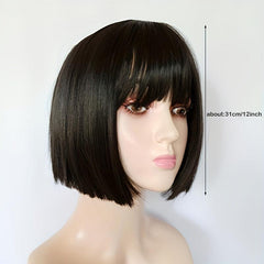 Short Straight Bob Cut Wig With Bangs Synthetic Wig Heat Resistant