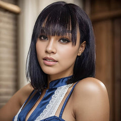 Short Straight Bob Cut Wig With Bangs Synthetic Wig Heat Resistant