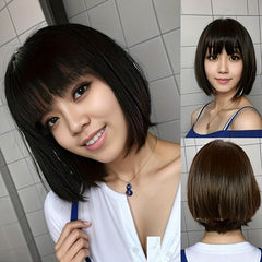 Short Straight Bob Cut Wig With Bangs Synthetic Wig Heat Resistant