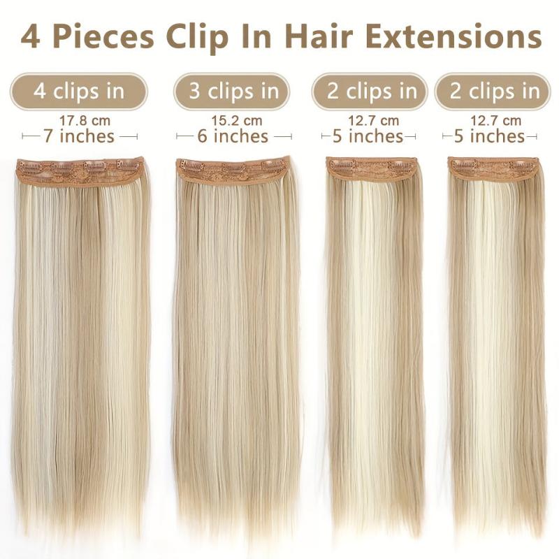 4pcs Ombre Blonde Clip In Hair Extensions Heat Resistant Hair For Women