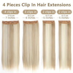 4pcs Ombre Blonde Clip In Hair Extensions Heat Resistant Hair For Women