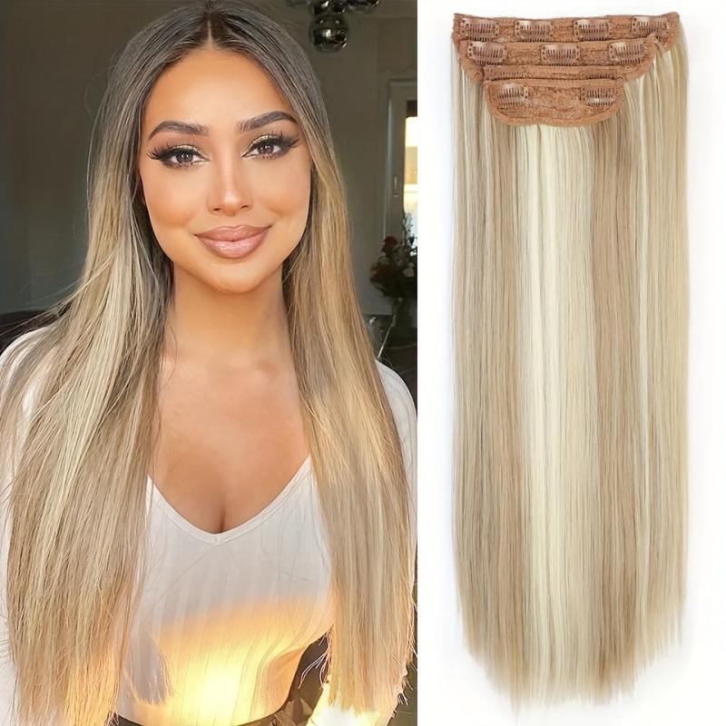 4pcs Ombre Blonde Clip In Hair Extensions Heat Resistant Hair For Women