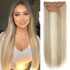 4pcs Ombre Blonde Clip In Hair Extensions Heat Resistant Hair For Women