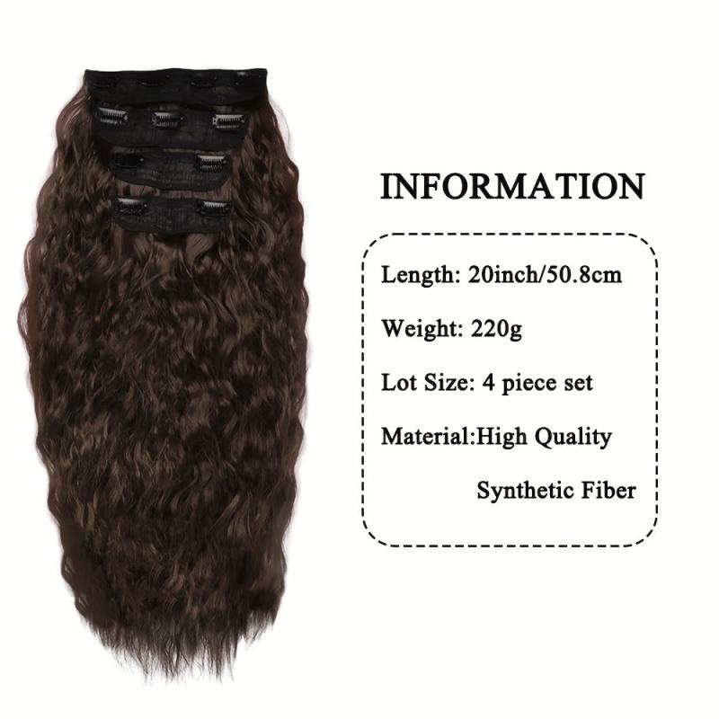 4pcs 50.8cm Corn Wave Hair Clips Synthetic Extensions Curly Hair 11Clips