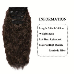 4pcs 50.8cm Corn Wave Hair Clips Synthetic Extensions Curly Hair 11Clips