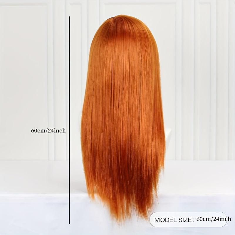 Long Orange Middle Part Wig for Women - 60-96 cm