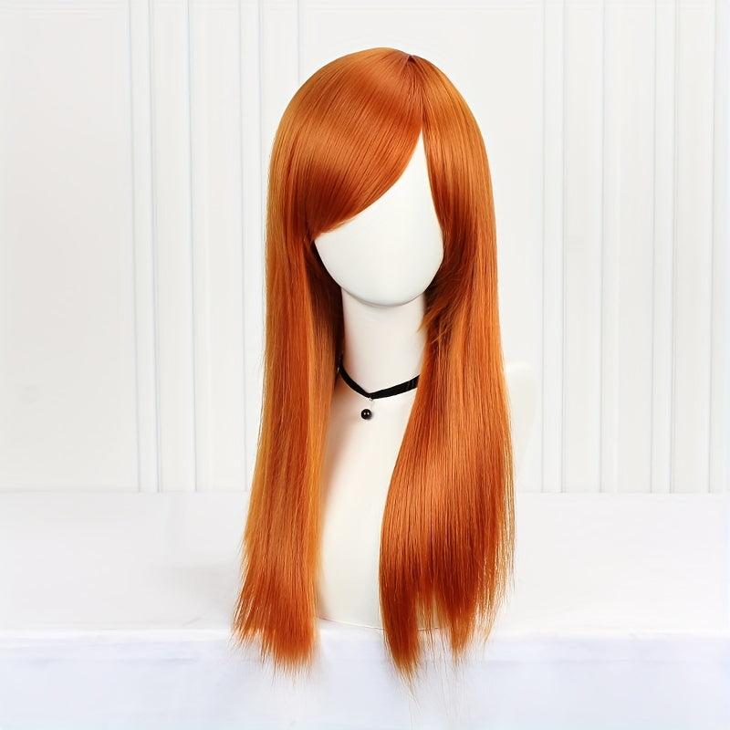 Long Orange Middle Part Wig for Women - 60-96 cm