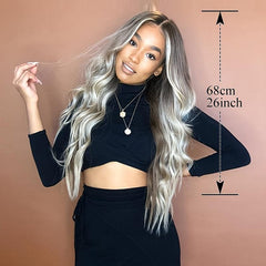 Long Body Wave Wigs Middle Part Ombre Wavy Hair Synthetic Wig Heat Resistant
