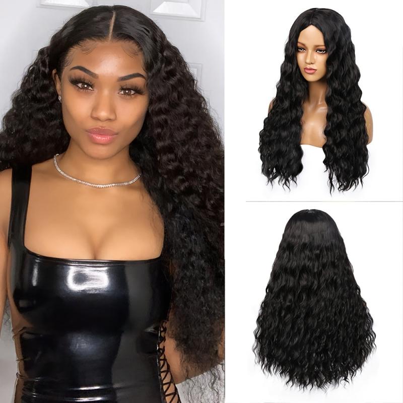 Long Body Wave Wigs Middle Part Ombre Wavy Hair Synthetic Wig Heat Resistant