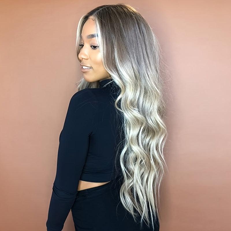 Long Body Wave Wigs Middle Part Ombre Wavy Hair Synthetic Wig Heat Resistant