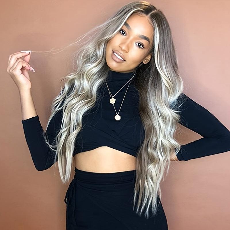 Long Body Wave Wigs Middle Part Ombre Wavy Hair Synthetic Wig Heat Resistant
