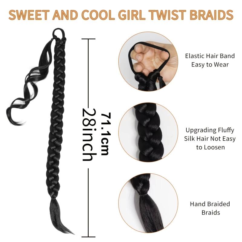 Braided Ponytail Extension Wrap Around Hair Tie Synthetic High Temp Soft