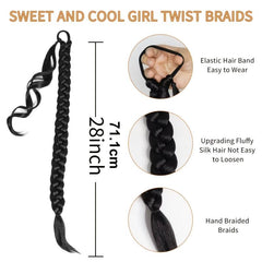Braided Ponytail Extension Wrap Around Hair Tie Synthetic High Temp Soft