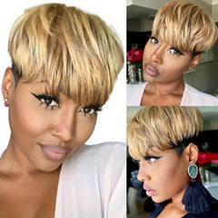 Short Straight Pixie Cut Wig 20-32cm No Glue Synthetic Fiber Hair Wig for Women