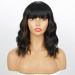 Short Wavy Bob Wig with Bangs 14 Inch
