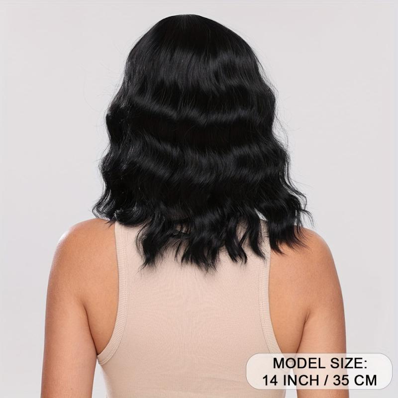 Short Wavy Bob Wig with Bangs 14 Inch