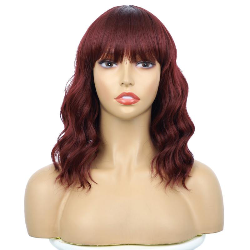 Short Wavy Bob Wig with Bangs 14 Inch