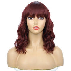 Short Wavy Bob Wig with Bangs 14 Inch