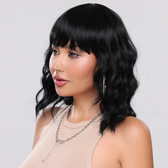 Short Wavy Bob Wig with Bangs 14 Inch