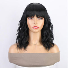 Short Wavy Bob Wig with Bangs 14 Inch