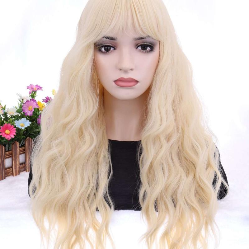 Long Curly Wavy Synthetic Wig With Bangs Anime Cosplay Wig For Halloween