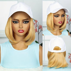 Green Blonde Hair Bob Wigs Baseball Cap Wig
