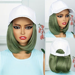Green Blonde Hair Bob Wigs Baseball Cap Wig