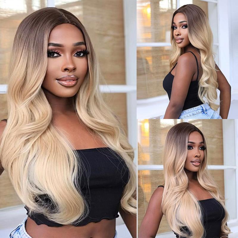 Long Wavy Ombre Brown Blonde Wig for Women