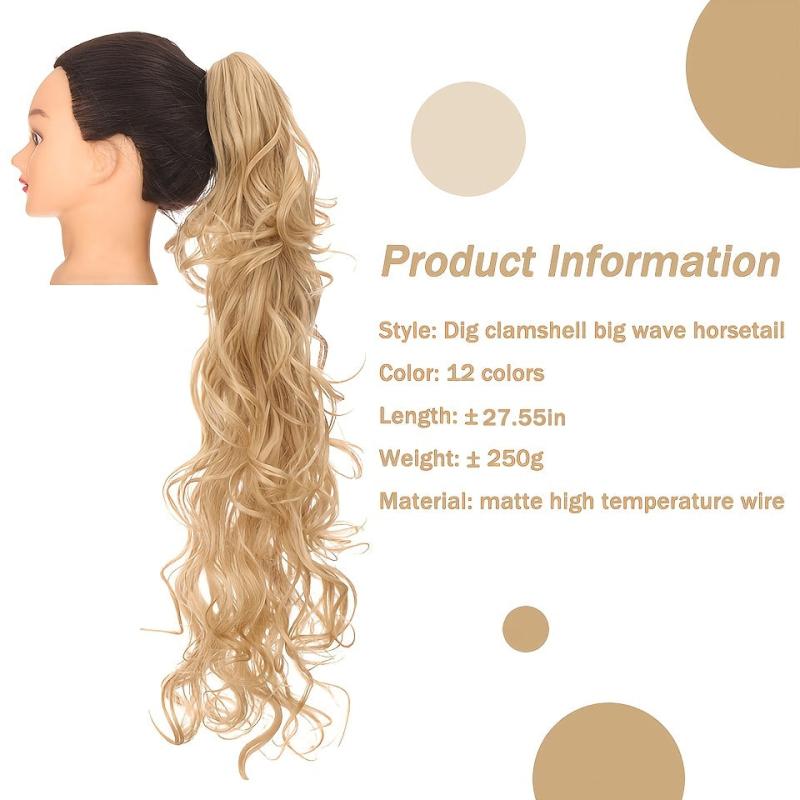 Long Curly Wavy Ponytail Extensions Claw Clip Natural Look